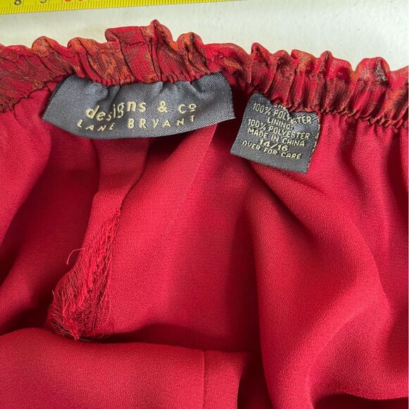 Lane Bryant Chiffon Red Floral Tunic Button Front Elastic Pant Set Women 14 16 - Picture 12 of 16